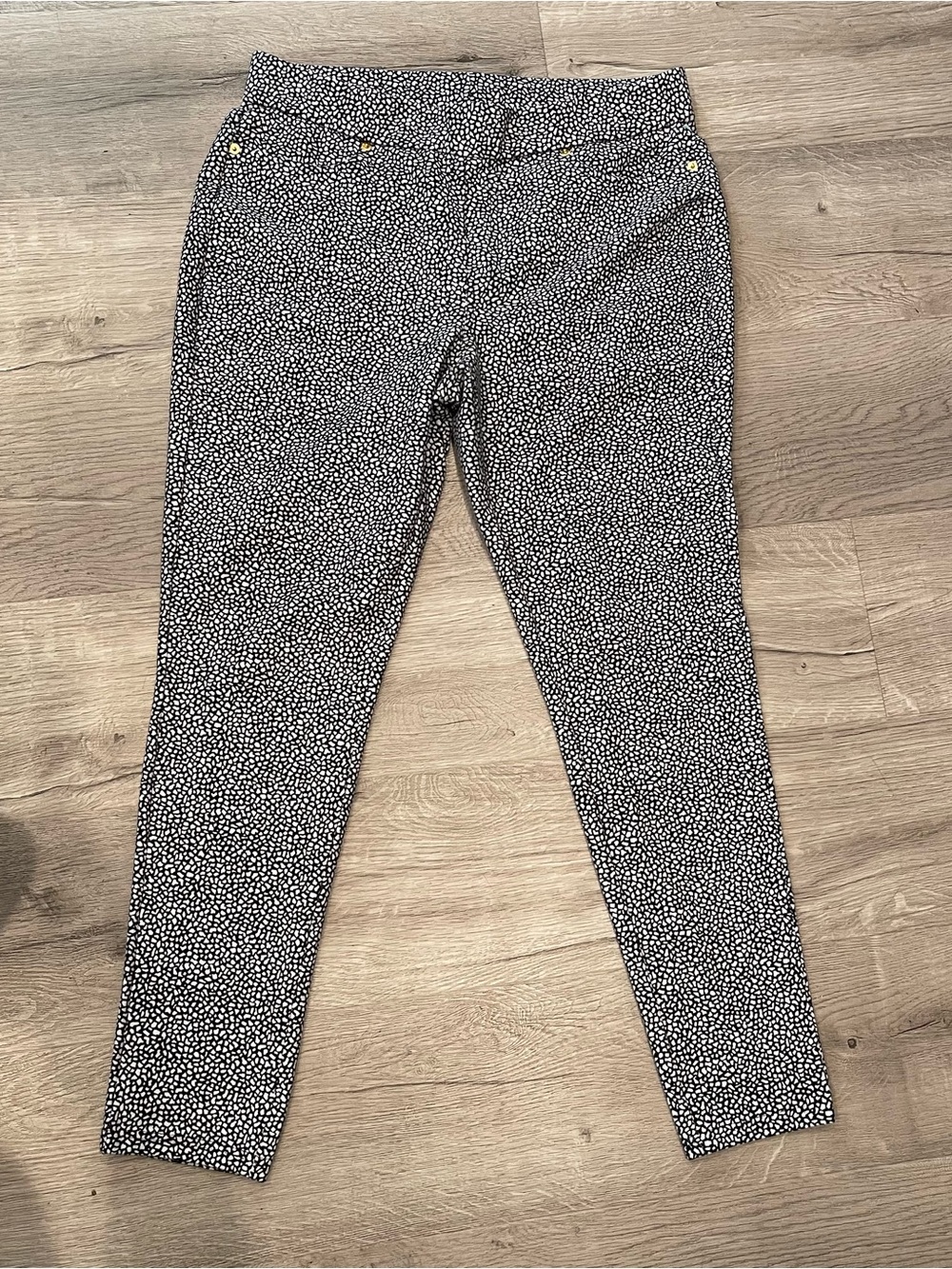 Michael Kors Black White Leggings Pull On Stretchy Pants Jeggings Pockets Large